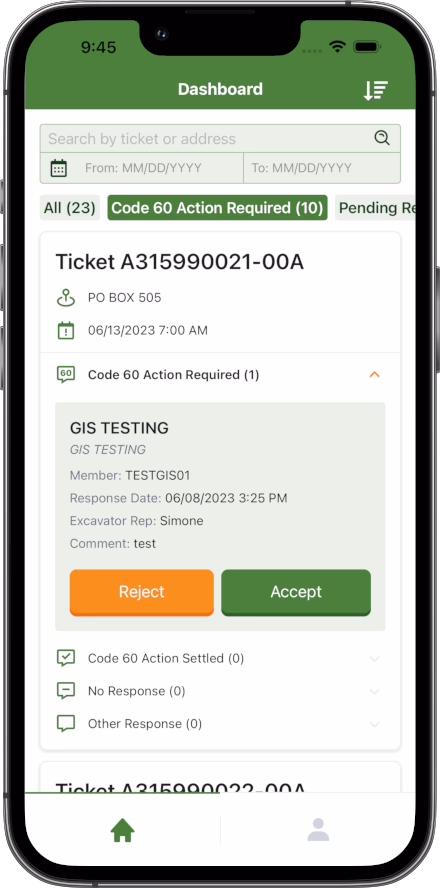 Virginia 811 Code 60 mobile app screenshot